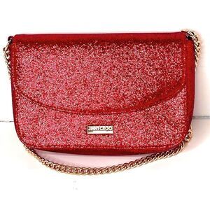 Jimmy Choo Parfume Red Glitter Good Chain Clutch Shoulder Handbag COA